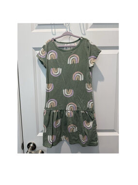 Carter's Kid Girls 8 Green Rainbow Knit T-Shirt Dress Short Cap Sleeve Knee